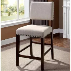 Best Kirklands Home Upholstered Cherry Finish Counter Stools, Set of 2 Ivory