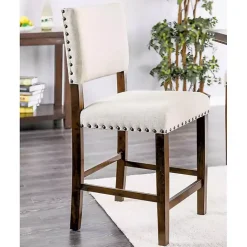 Best Kirklands Home Upholstered Cherry Finish Counter Stools, Set of 2 Ivory