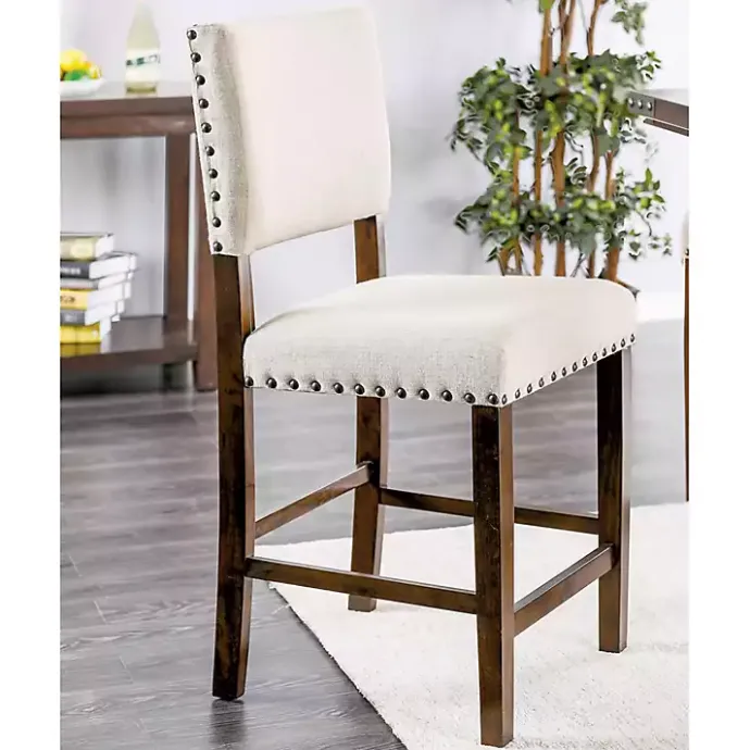 Best Kirklands Home Upholstered Cherry Finish Counter Stools, Set of 2 Ivory