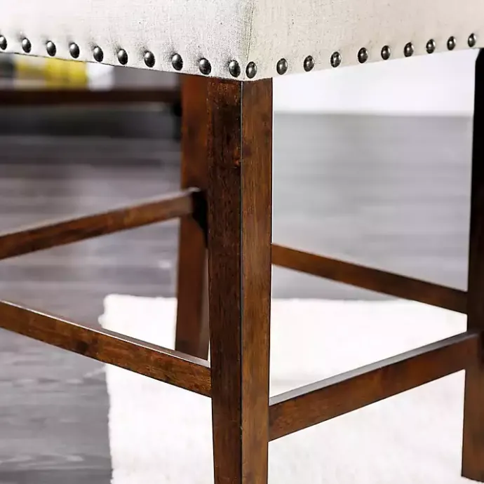 Best Kirklands Home Upholstered Cherry Finish Counter Stools, Set of 2 Ivory