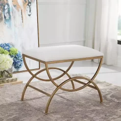 Best Kirklands Home Upholstered Gold Metal Arched Frame Bench White