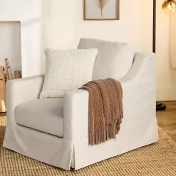 Clearance Kirklands Home Upholstered Weekend Swivel Accent Chair Ivory