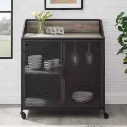 Best Kirklands Home Urban Mesh Door Rolling Bar Cabinet Gray