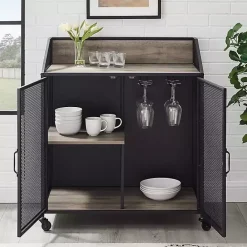 Best Kirklands Home Urban Mesh Door Rolling Bar Cabinet Gray