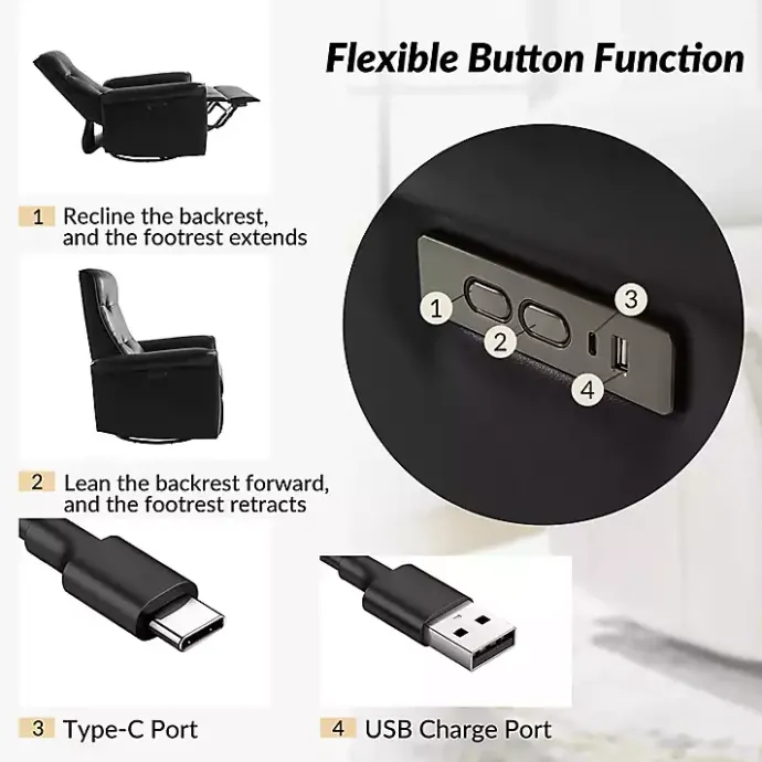 Sale Kirklands Home Val Faux Leather Swivel Power Recliner Black