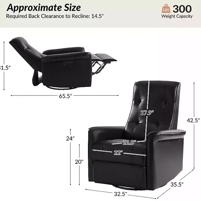 Sale Kirklands Home Val Faux Leather Swivel Power Recliner Black