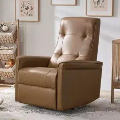 Outlet Kirklands Home Val Faux Leather Swivel Power Recliner Brown