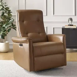 Outlet Kirklands Home Val Faux Leather Swivel Power Recliner Brown