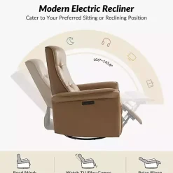 Outlet Kirklands Home Val Faux Leather Swivel Power Recliner Brown