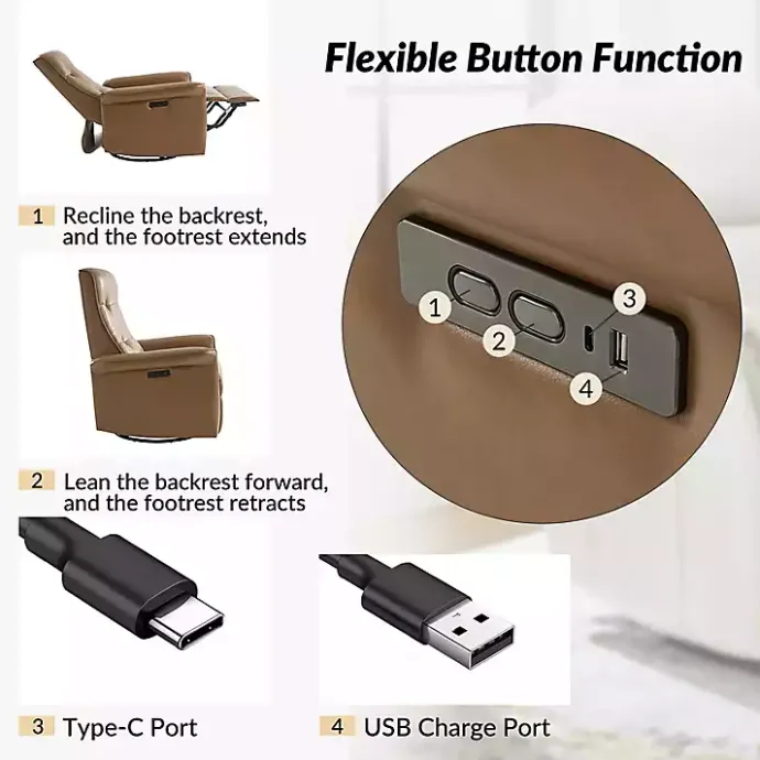 Outlet Kirklands Home Val Faux Leather Swivel Power Recliner Brown