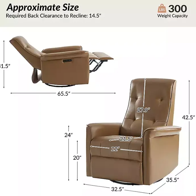 Outlet Kirklands Home Val Faux Leather Swivel Power Recliner Brown