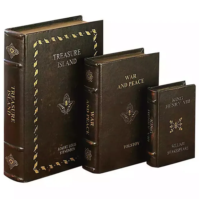 Best Kirklands Home Vintage Classics Faux Leather Book Boxes, Set of 3 Brown