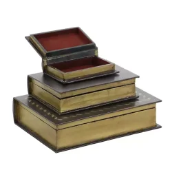 Best Kirklands Home Vintage Classics Faux Leather Book Boxes, Set of 3 Brown