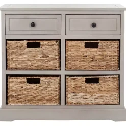 Discount Kirklands Home Vintage Cabinet with Woven Baskets Gray