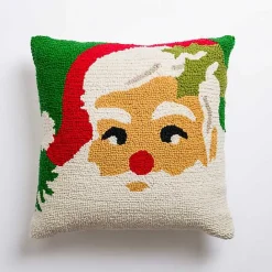 New Kirklands Home Vintage Jolly Santa Hooked Christmas Pillow