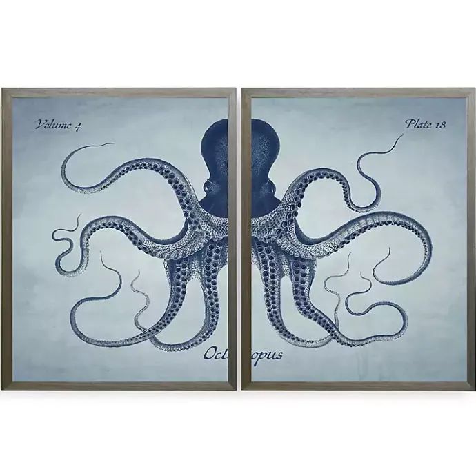 Outlet Kirklands Home Vintage Split Octopus Framed Art Prints, Set of 2 Blue