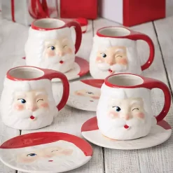 Outlet Kirklands Home Vintage Winking Santa Mugs, Set of 4