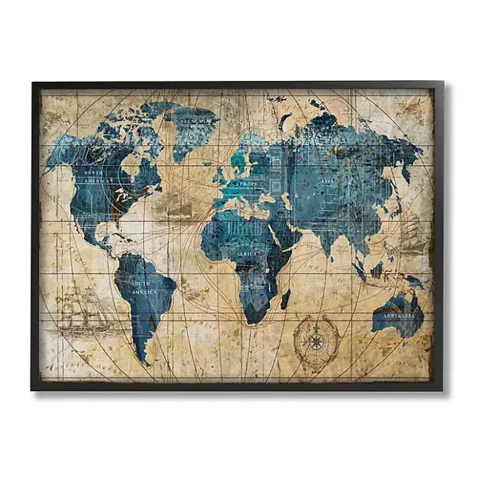 Sale Kirklands Home Vintage World Map Framed Giclee Canvas Art Print