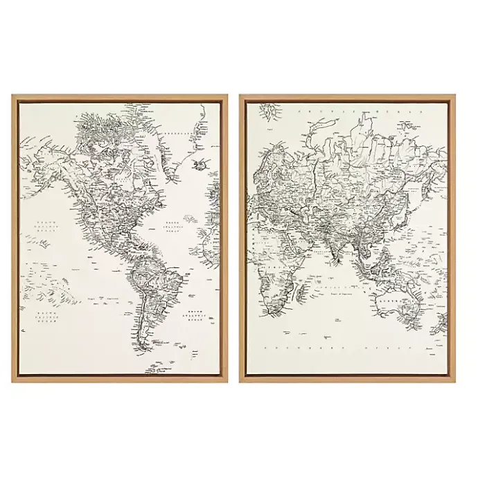 Outlet Kirklands Home Vintage World Map Framed Canvas Art, Set of 2