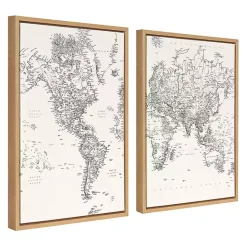 Outlet Kirklands Home Vintage World Map Framed Canvas Art, Set of 2