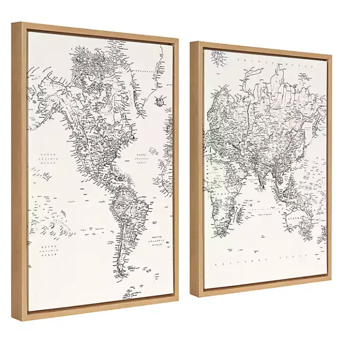 Outlet Kirklands Home Vintage World Map Framed Canvas Art, Set of 2