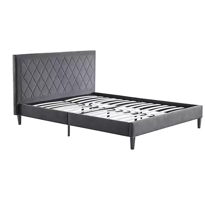 Discount Kirklands Home Viv Charcoal Diamond Tufted Queen Bed Frame Gray