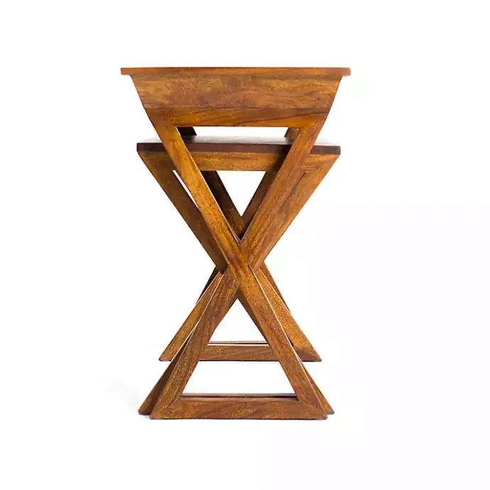 New Kirklands Home Walnut Acacia Wood 2-pc. End Table Set Brown