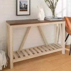 Sale Kirklands Home Walnut and Whitewash A-Frame Console Table Ivory