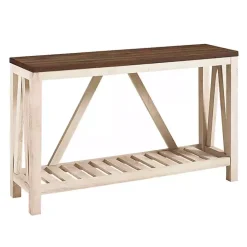 Sale Kirklands Home Walnut and Whitewash A-Frame Console Table Ivory
