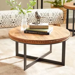 Sale Kirklands Home Walnut Beaded Industrial Coffee Table