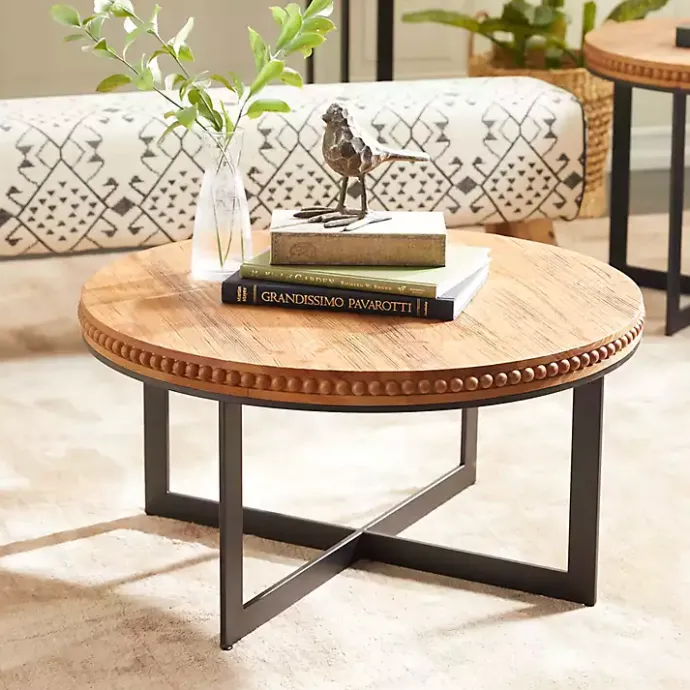 Sale Kirklands Home Walnut Beaded Industrial Coffee Table