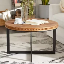 Sale Kirklands Home Walnut Beaded Industrial Coffee Table
