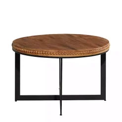 Sale Kirklands Home Walnut Beaded Industrial Coffee Table