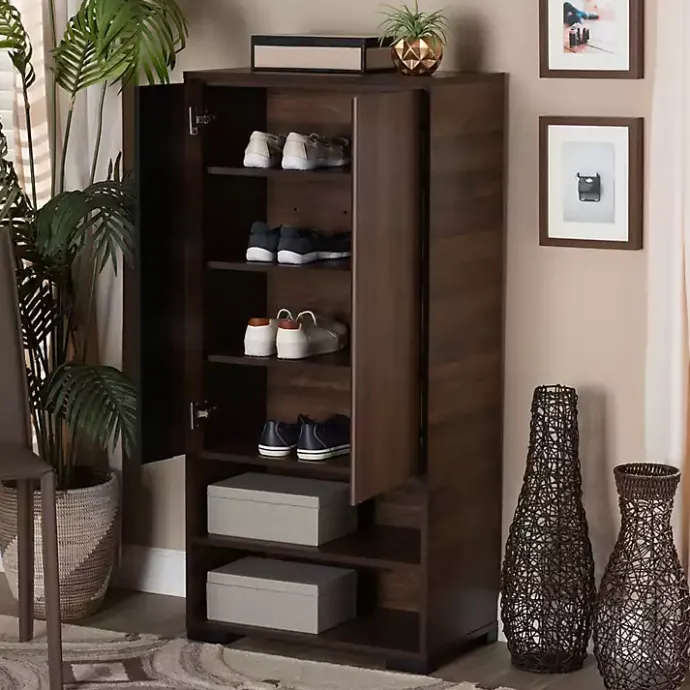 Best Kirklands Home Walnut Asymmetrical Shoe Storage Cabinet Brown