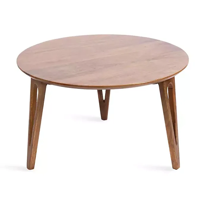 Online Kirklands Home Walnut Mango Wood Round Kershaw Coffee Table Brown