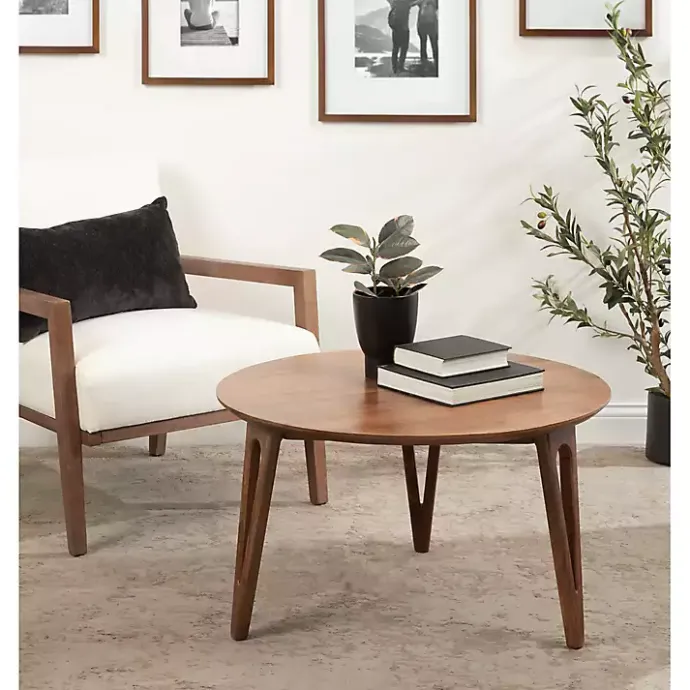 Online Kirklands Home Walnut Mango Wood Round Kershaw Coffee Table Brown