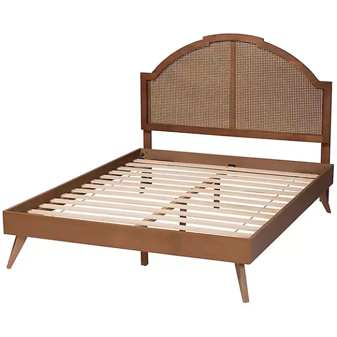 New Kirklands Home Walnut Rattan Kelly Queen Platform Bed Brown