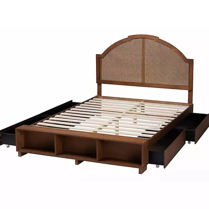 Best Kirklands Home Walnut Rattan Queen Storage Bed Brown
