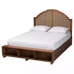 Best Kirklands Home Walnut Rattan Queen Storage Bed Brown