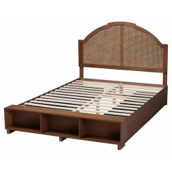 Best Kirklands Home Walnut Rattan Queen Storage Bed Brown