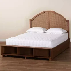 Best Kirklands Home Walnut Rattan Queen Storage Bed Brown