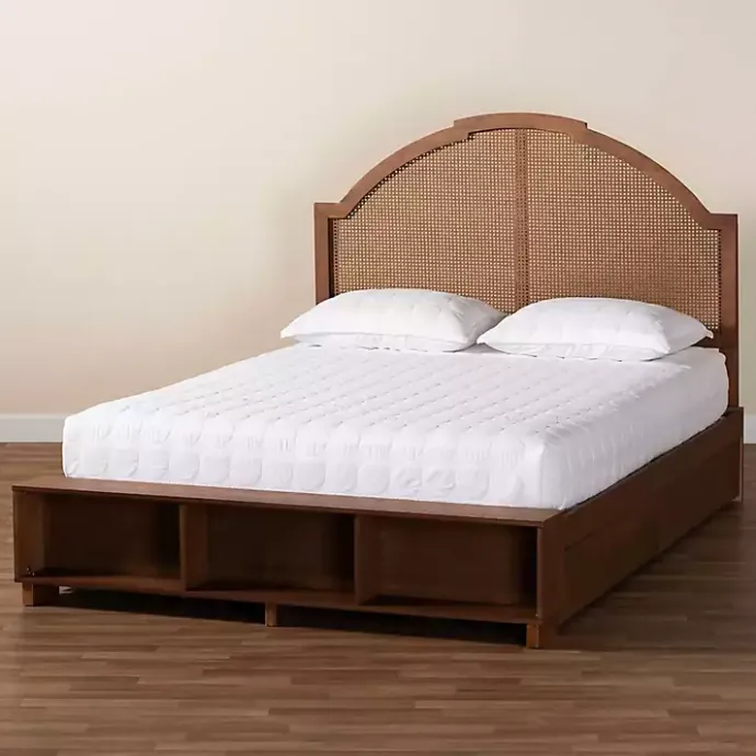 Best Kirklands Home Walnut Rattan Queen Storage Bed Brown
