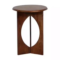 New Kirklands Home Walnut Cut-Out Round Accent Table Brown