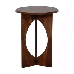 New Kirklands Home Walnut Cut-Out Round Accent Table Brown
