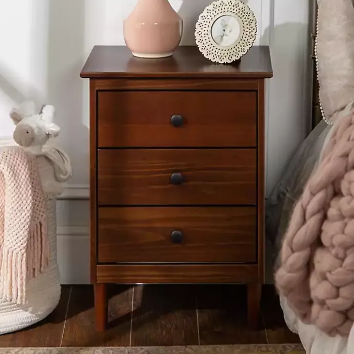 New Kirklands Home Walnut 3-Drawer Wood Nightstand Brown