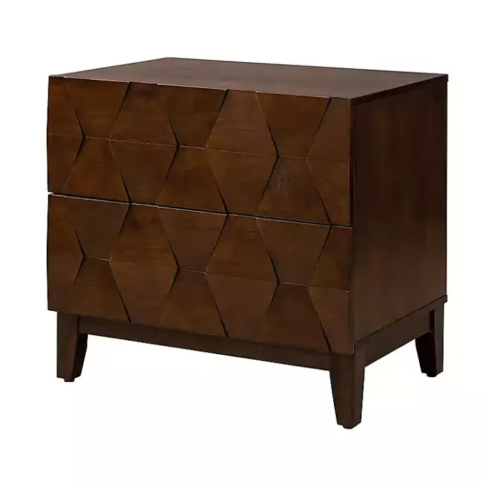 Kirklands Home Walnut Geometric 2-Drawer Charging Nightstand Brown