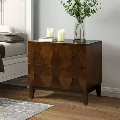 Kirklands Home Walnut Geometric 2-Drawer Charging Nightstand Brown