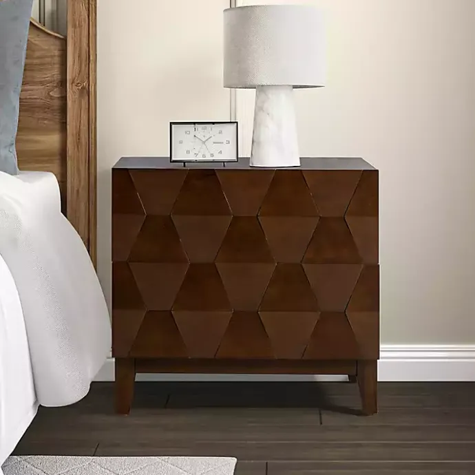 Kirklands Home Walnut Geometric 2-Drawer Charging Nightstand Brown