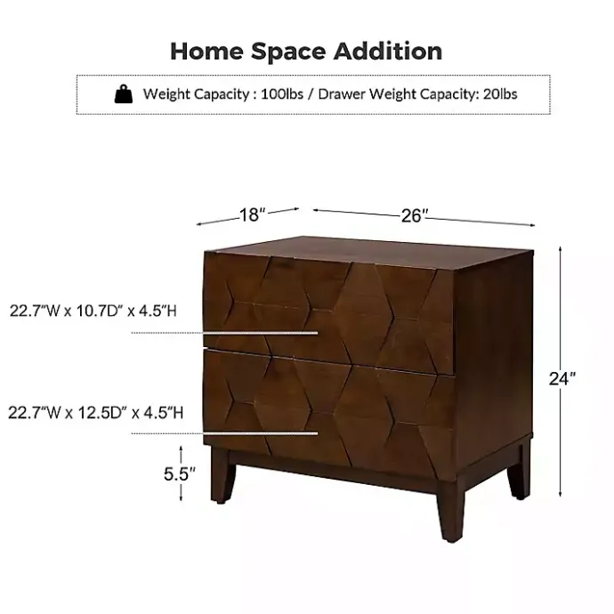 Kirklands Home Walnut Geometric 2-Drawer Charging Nightstand Brown