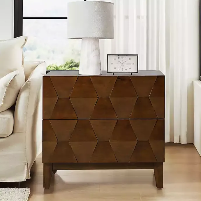 Kirklands Home Walnut Geometric 2-Drawer Charging Nightstand Brown